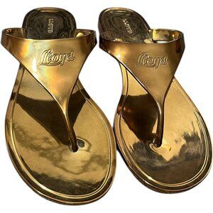 Lloyd Gold Jelly T-Bar Sandals Flip Flops Womens sz 41 US 10.5 EUC Metallic